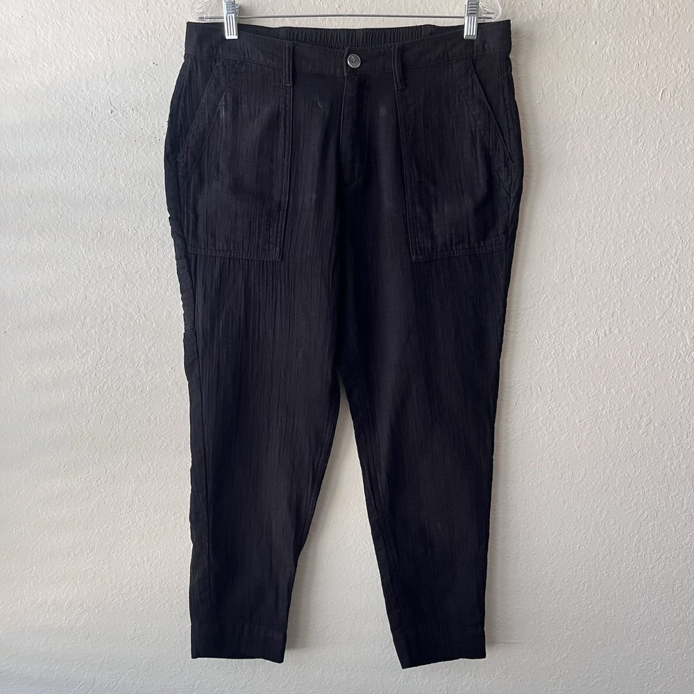 Old Navy Utility Pants Womens 12 Black Cotton Crinkle‎ Tapered High Rise 12